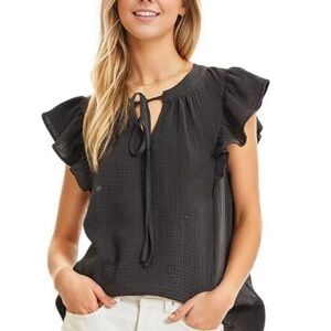 NWT Andree By Unit Sherrie Gauze Top in Black - XL